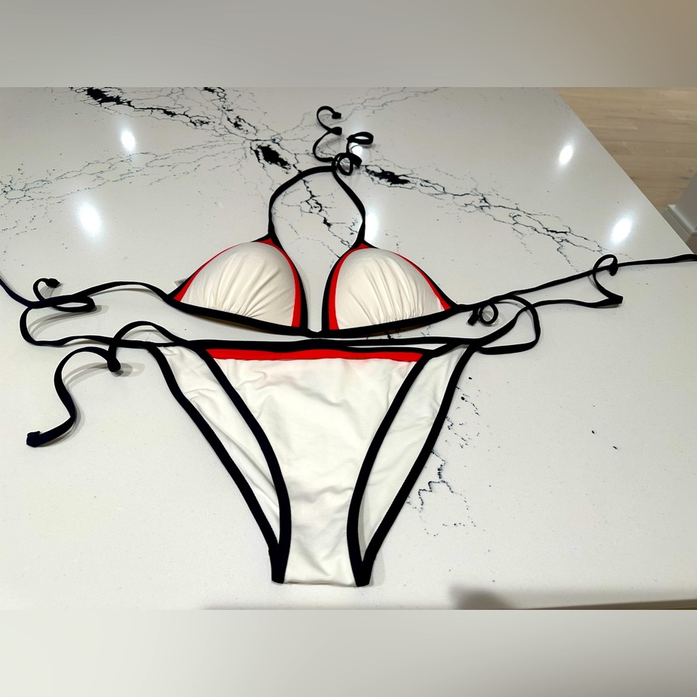 White String Bikini With Navy And Red Trim Nwot - image 1